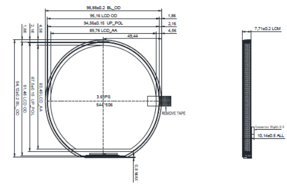 Picture of 3.6" 544 x 506 Resolution Round Industrial TFT